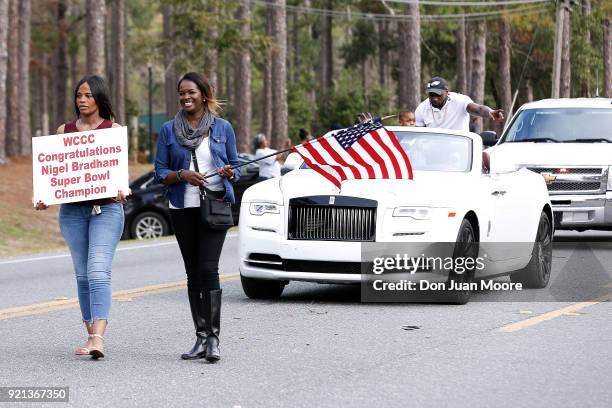 Linebacker Nigel Bradham of the Philadelphia Eagles with his son Nasir, returns home as a Super Bowl Champion where he was honored as Grand Marshall...