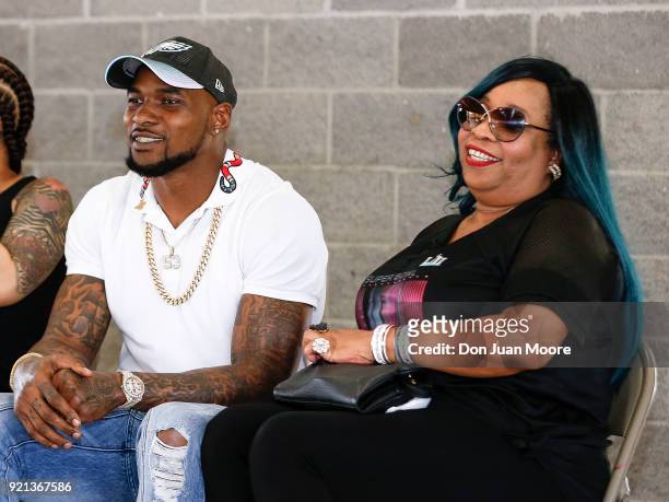 Linebacker Nigel Bradham of the Philadelphia Eagles with his mother, Rose Ruckers, where he returned home as a Super Bowl Champion where he was...