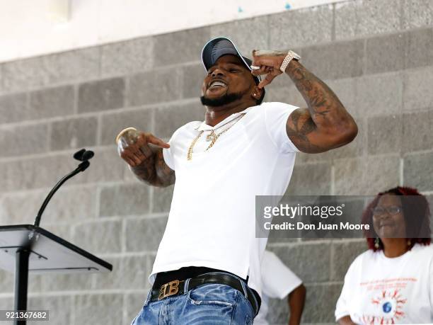 Linebacker Nigel Bradham of the Philadelphia Eagles dance for the crowd where he returns home as a Super Bowl Champion where he was honored as Grand...