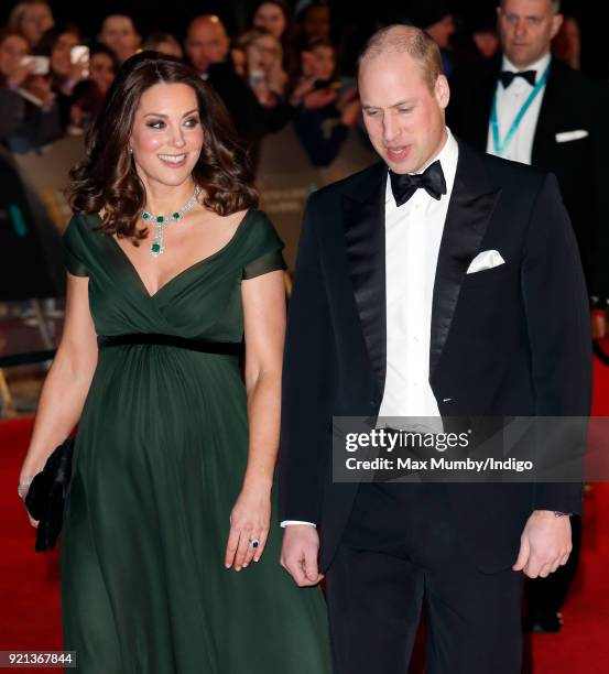 Catherine, Duchess of Cambridge and Prince William, Duke of Cambridge attend the EE British Academy Film Awards held at the Royal Albert Hall on...