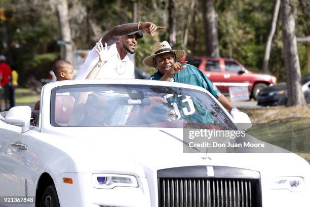 Linebacker Nigel Bradham of the Philadelphia Eagles with his son Nasir, returns home as a Super Bowl Champion where he was honored as Grand Marshall...