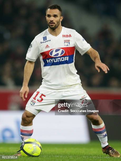 Jeremy Morel of Olympique Lyon during the French League 1 match between Lille v Olympique Lyon at the Stade Pierre Mauroy on February 18, 2018 in...