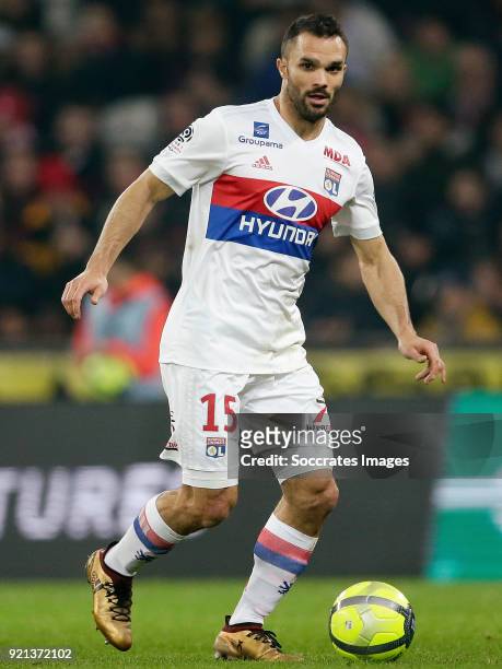 Jeremy Morel of Olympique Lyon during the French League 1 match between Lille v Olympique Lyon at the Stade Pierre Mauroy on February 18, 2018 in...