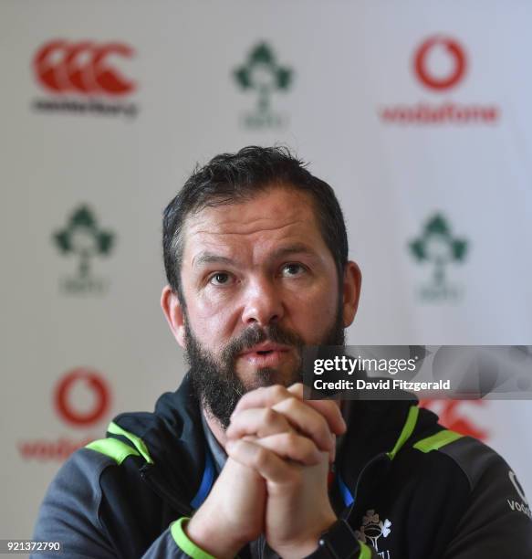 Maynooth , Ireland - 20 February 2018; Defence coach Andy Farrell during an Ireland press conference at Carton House in Maynooth, Co Kildare.