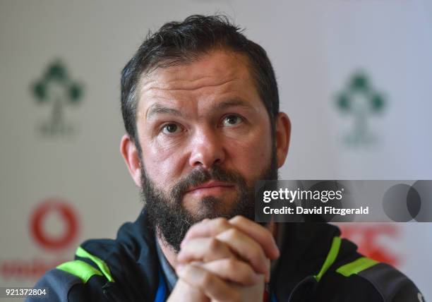 Maynooth , Ireland - 20 February 2018; Defence coach Andy Farrell during an Ireland press conference at Carton House in Maynooth, Co Kildare.