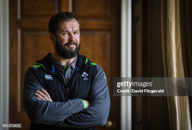 Maynooth , Ireland - 20 February 2018; Defence coach Andy Farrell poses for a portrait following an Ireland press conference at Carton House in...