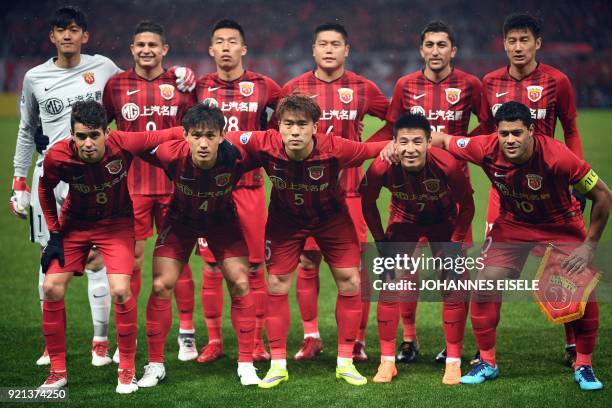 The players of Shanghai SIPG FC pose for a picture prior to the start of their AFC Asian Champions League group F football match against Melbourne...