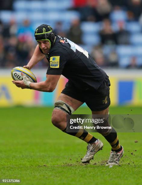 James Gaskell of Wasps during the Aviva Premiership match between Wasps and Exeter Chiefs at The Ricoh Arena on February 18, 2018 in Coventry,...