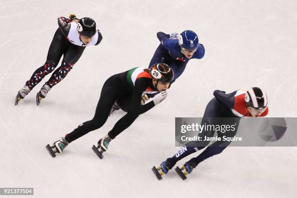 Magdalena Warakomska of Poland, Andrea Keszler of Hungary, Elise Christie of Great Britain and Lara Van Ruijven of the Netherlands compete during the...
