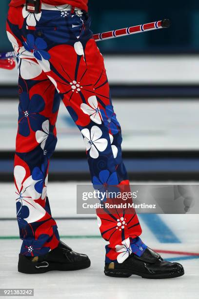 Detail of the pants worn by Haavard Vad Petersson of Norway while competing against Italy in the Men's Round Robin Session 11 on day eleven of the...
