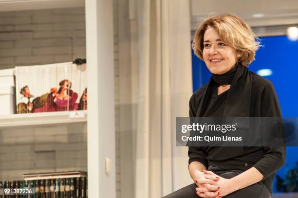 Spanish actress Maria Pujalte attends the presentation of Ramon Paso’s play ‘El reencuentro’ on stage at the Maravillas Theatre on February 12, 2018...