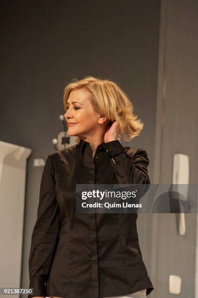 Spanish actress Amparo Larranaga attends the presentation of Ramon Paso’s play ‘El reencuentro’ on stage at the Maravillas Theatre on February 12,...