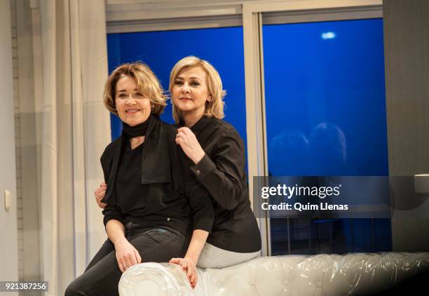 Spanish actresses Maria Pujalte and Amparo Larranaga attend the presentation of Ramon Paso’s play ‘El reencuentro’ on stage at the Maravillas Theatre...