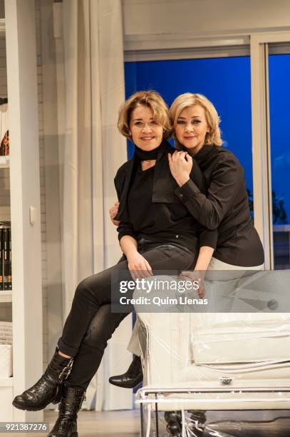 Spanish actresses Maria Pujalte and Amparo Larranaga attend the presentation of Ramon Paso’s play ‘El reencuentro’ on stage at the Maravillas Theatre...