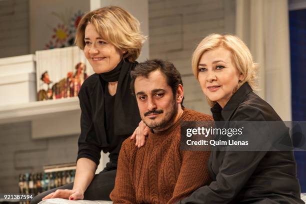 Spanish actresses Maria Pujalte and Amparo Larrañaga , and stage director Gabriel de Olivares attend the presentation of Ramon Paso’s play ‘El...