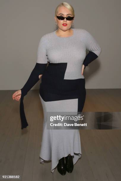 Felicity Hayward attends the Teatum Jones show during London Fashion Week February 2018 at BFC Show Space on February 20, 2018 in London, England.