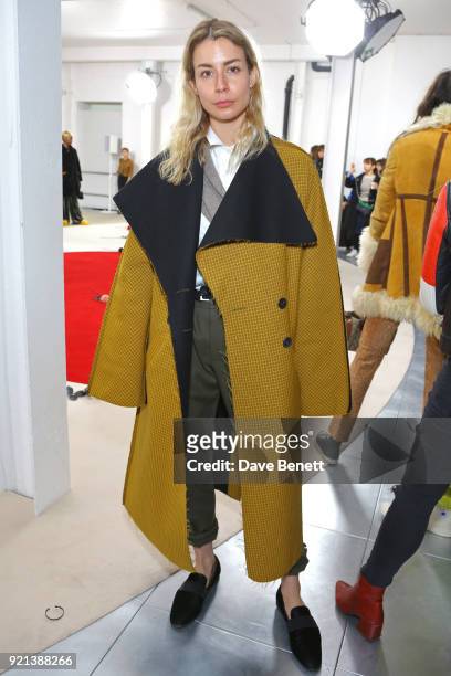 Irina Lakicevic attends the Shrimps presentation during London Fashion Week February 2018 at TopShop Show Space on February 20, 2018 in London,...