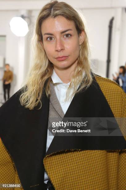 Irina Lakicevic attends the Shrimps presentation during London Fashion Week February 2018 at TopShop Show Space on February 20, 2018 in London,...