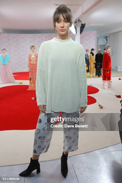 Renee Stewart attends the Shrimps presentation during London Fashion Week February 2018 at TopShop Show Space on February 20, 2018 in London, England.