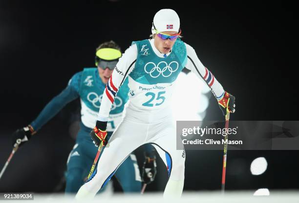 Espen Andersen of Norway competes during the Nordic Combined Individual Gundersen 10km Cross-Country on day eleven of the PyeongChang 2018 Winter...