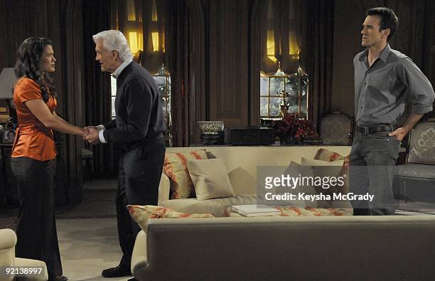 Melissa Claire Egan , David Canary and Adam Mayfield in a scene that airs the week of November 9, 2009 on Disney General Entertainment Content via...