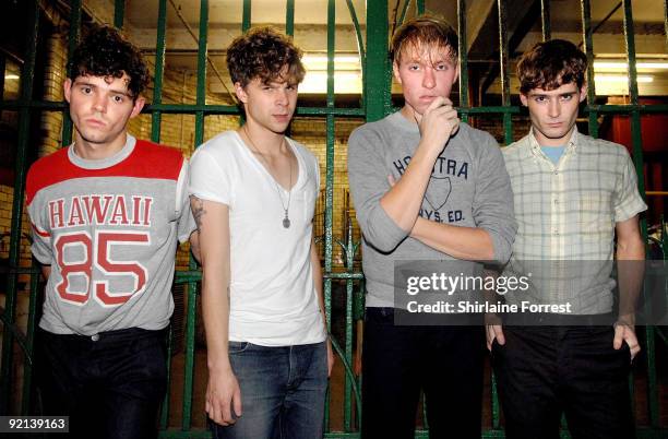 Jonathan Pierce, Jacob Graham, Adam Kessler and Connor Hanwick of The Drums pose backstage at Night & Day on Day 3 of 'In The City' on October 20,...