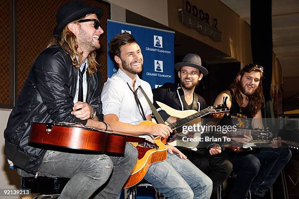 Johan Carlsson, Rickard Goransson, Chad Wolf, and Max Grahn of the group Carolina Liar attend The Grammy Foundation Presents Grammy SoundChecks With...