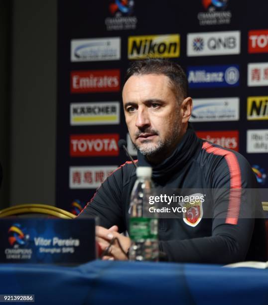 Head coach Vitor Pereira of Shanghai SIPG attends a press conference after the 2018 AFC Champions League Group F match between Shanghai SIPG and...