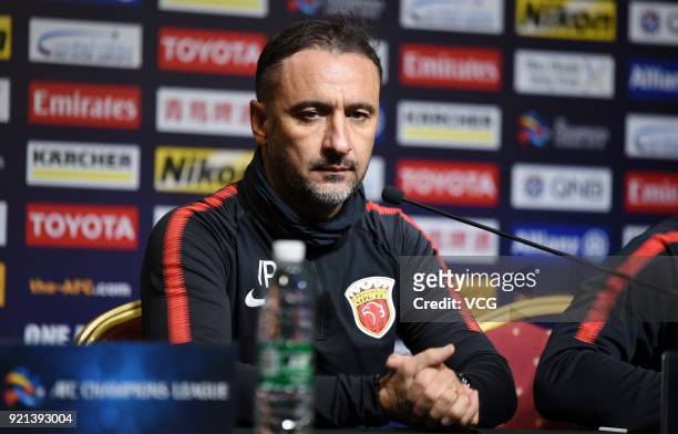 Head coach Vitor Pereira of Shanghai SIPG attends a press conference after the 2018 AFC Champions League Group F match between Shanghai SIPG and...