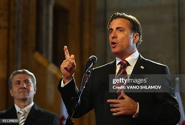 Picture taken late on October 20, 2009 shows US actor Andy Garcia in the role of Georgian President Mikheil Saakashvili during filming in Tbilisi....