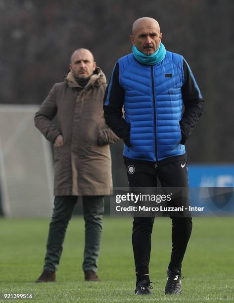 Internazionale coach Luciano Spalletti and Sportif Director of FC Internazionale Milano Piero Ausilio look on during the FC Internazionale training...