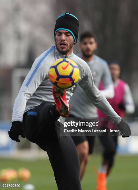 Davide Santon of FC Internazionale controls the ball during the FC Internazionale training session at the club's training ground Suning Training...