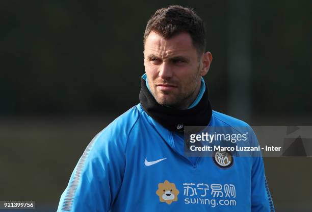 Daniele Padelli of FC Internazionale looks on during the FC Internazionale training session at the club's training ground Suning Training Center in...