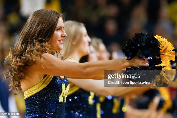 The Michigan dance team performs during a time out during a regular season Big 10 Conference basketball game between the Ohio State Buckeyes and the...