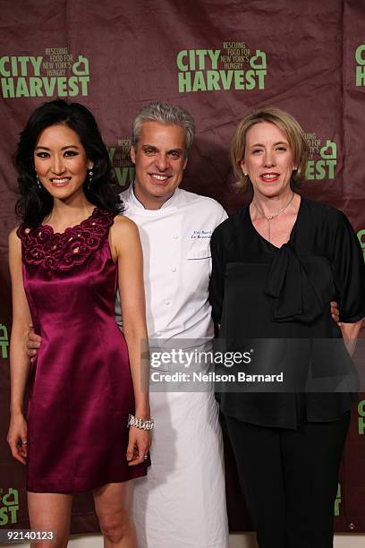 Television personality Kelly Choi, chef Eric Ripert and City Harvest Executive Director Jilly Stephens attend City Harvest's 15th Annual Bid Against...