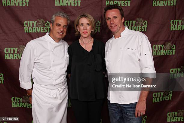 Chef Eric Ripert, City Harvest Executive Director Jilly Stephens and chef Marc Murphy attend City Harvest's 15th Annual Bid Against Hunger restaurant...