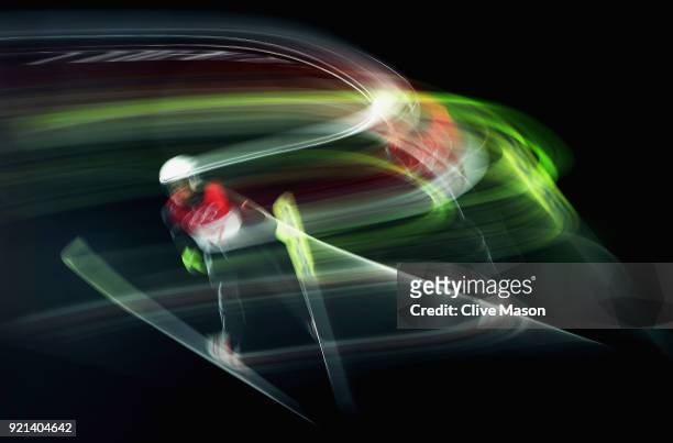 Miroslav Dvorak of the Czech Republic jumps during the Nordic Combined Individual Gunderson Large Hill Ski Jumping competition round on day eleven of...