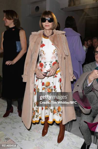 Anna Wintour attends the Richard Quinn show during London Fashion Week February 2018 at BFC Show Space on February 20, 2018 in London, England.