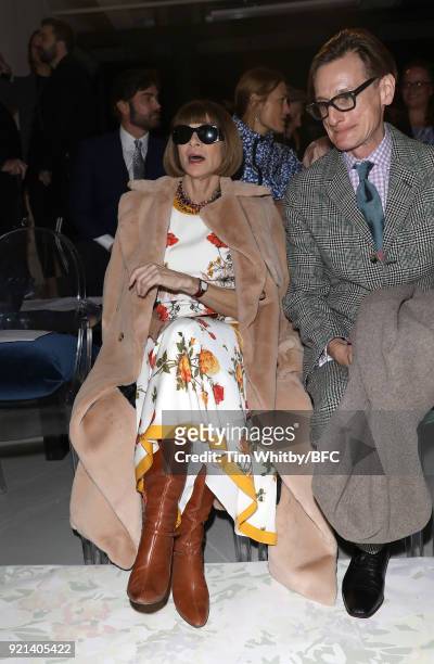 Anna Wintour attends the Richard Quinn show during London Fashion Week February 2018 at BFC Show Space on February 20, 2018 in London, England.