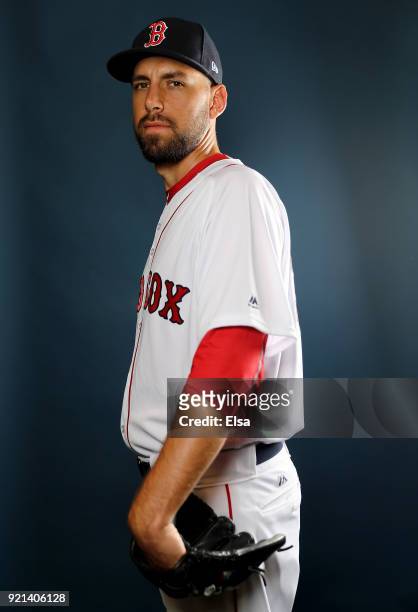 Matt Barnes of the Boston Red Sox poses for a portrait during the Boston Red Sox photo day on February 20, 2018 at JetBlue Park in Ft. Myers, Florida.