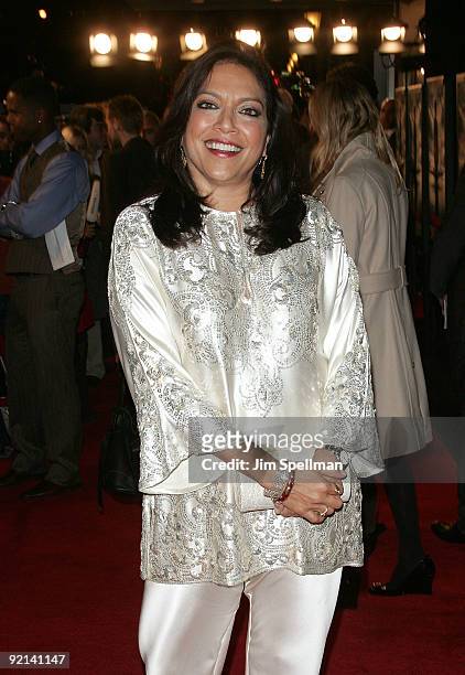 Director Mira Nair attends the premiere of "Amelia" at The Paris Theatre on October 20, 2009 in New York City.