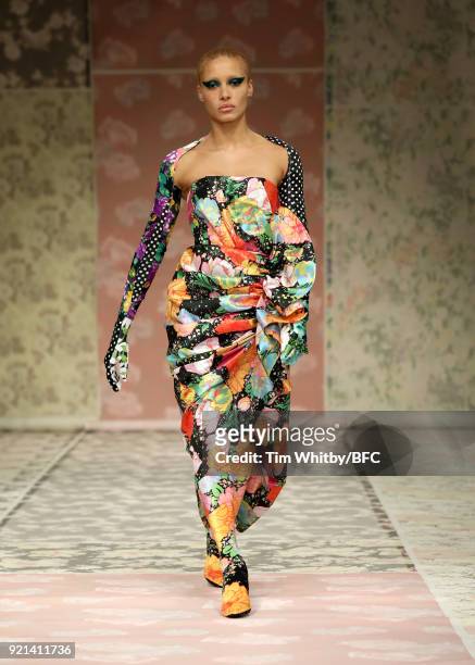 Adwoa Aboah walks the runway at the Richard Quinn show during London Fashion Week February 2018 at BFC Show Space on February 20, 2018 in London,...