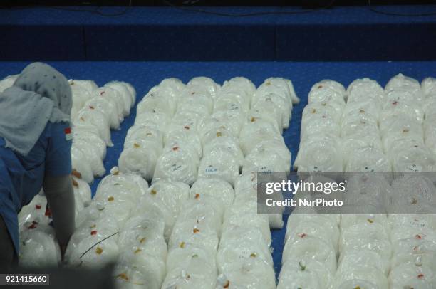 National Narcotics Boarding showed 1.037 tons of evidence crystal meth as evidence title in, Jakarta, In February, 20.2018. Indonesian Navy National...
