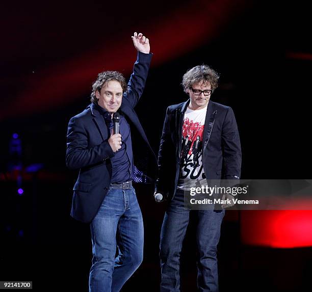 Marco Borsato and Guus Meeuwis perform live at Gelredome on October 20, 2009 in Arnhem, Netherlands.