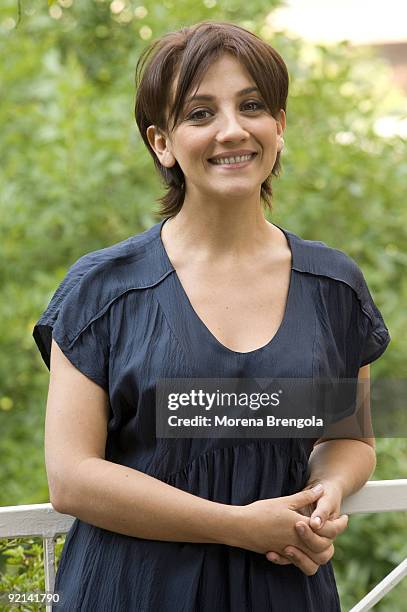 Television personality Lucia Ocone poses for a photograph during the press conference for "Quelli Che Il Calcio" TV Show on September 10, 2009 in...