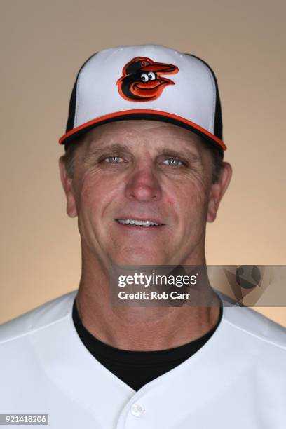 Coach Bobby Dickerson of the Baltimore Orioles poses for a photo during photo days at Ed Smith Stadium on February 20, 2018 in Sarasota, FL.