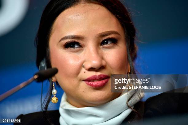 Producer Bianca Balbuena attends a press conference for the film "The Season of the devil" presented in competition during the 68th edition of the...