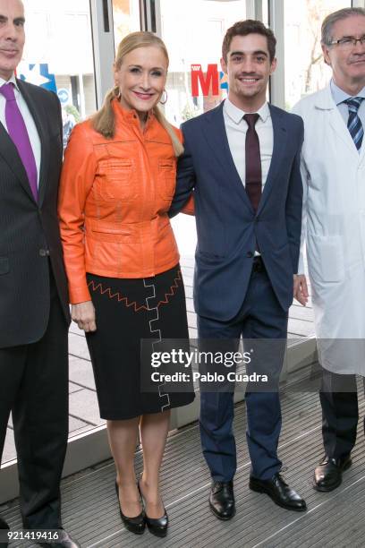Cristina Cifuentes and figure skater Javier Fernandez visit the Gregorio Maranon Hospital to celebrate with children his bronze medal on February 20,...