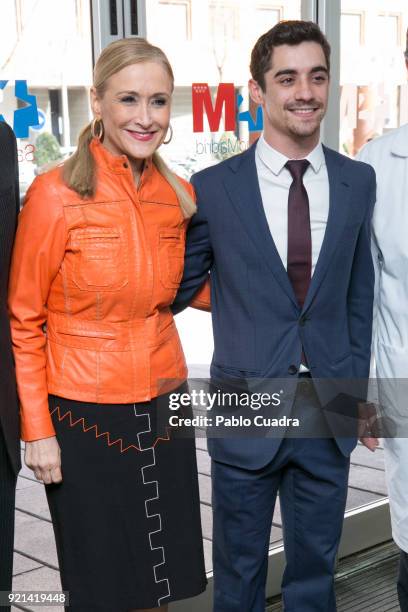 Cristina Cifuentes and figure skater Javier Fernandez visit the Gregorio Maranon Hospital to celebrate with children his bronze medal on February 20,...