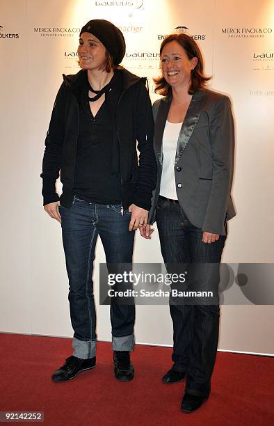 Football players Nadine Angerer and Renate Lingor attend the 'Klitschko Meets Becker' Charity Gala on October 20, 2009 in Heidelberg, Germany.